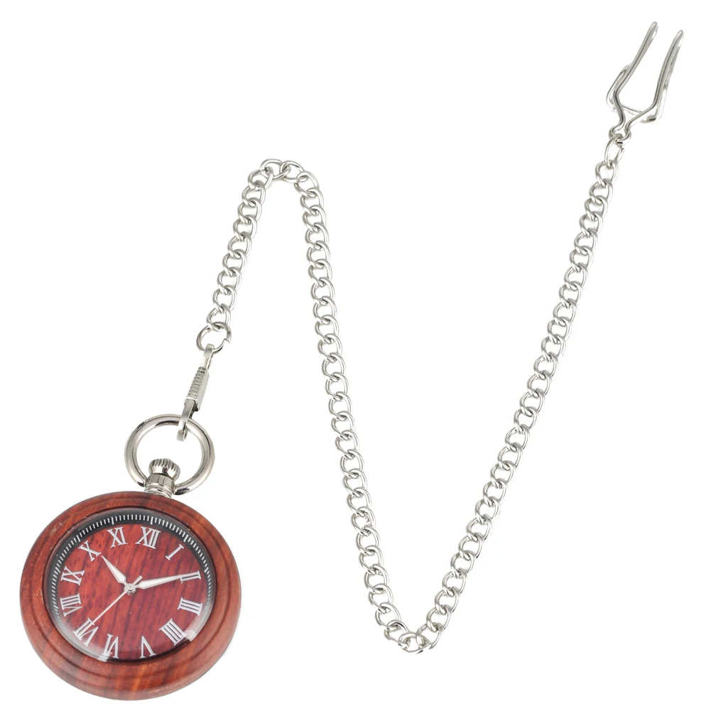 Excellent Red Ebony Quartz Pocket Watch Large Dial with Roman Numerals Pocket Watches for Women Night Light Pointers Pendant