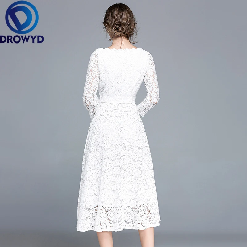 Осеннее винтажное Кружевное платье миди женское Повседневное в стиле бохо с