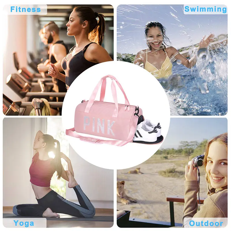 Розовая спортивная сумка с блестками водонепроницаемая для спортзала женская