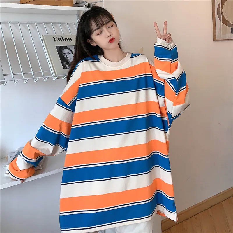 

Salt Striped Sweater for Women 2021 Loose Korean Fashionable Ins Idle BF Thin Chic Hong Kong Style Early Spring Top