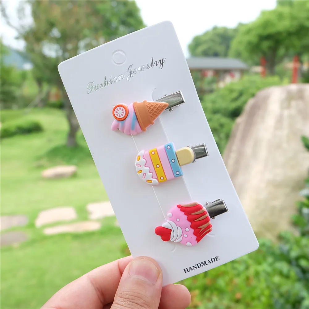

3pcs/set Cute Ice Cream Hair Clip For Kid Girls Color Cake Barrettes Baby Hairpin Fashion Summer Headwear kawai Hair Accessories