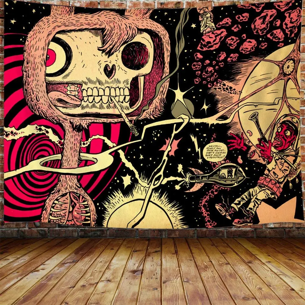 

Psychedelic Astronaut Skull Aliens Tapestry Wall Hanging
