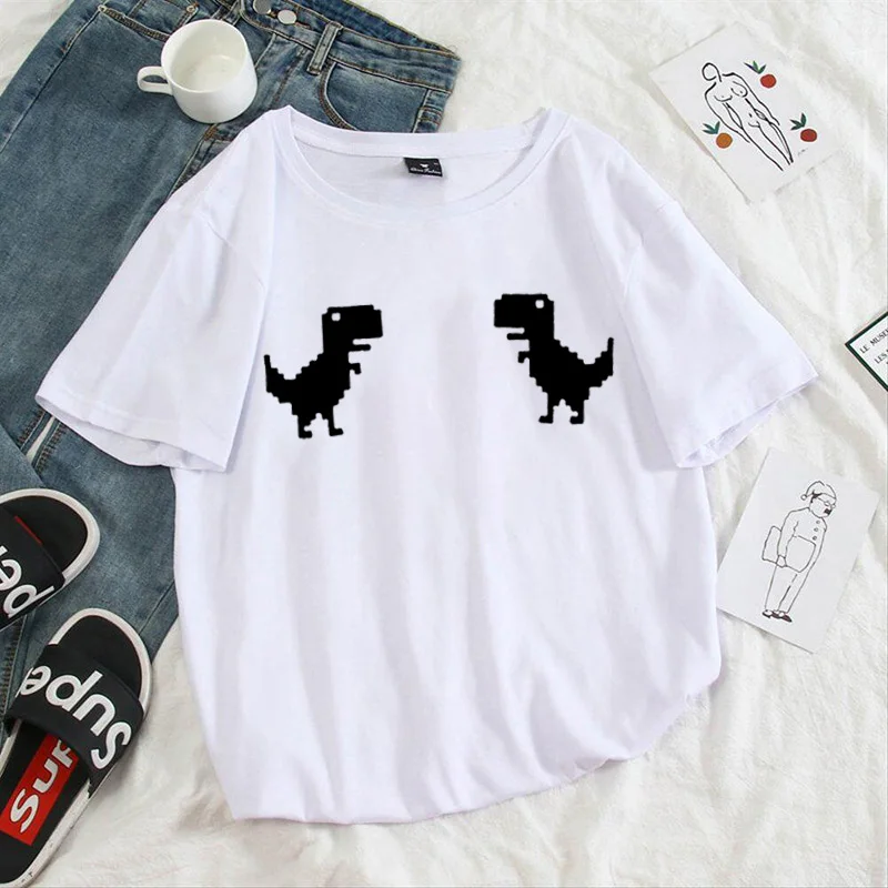 

Summer Female T-shirt Harajuku Kpop Casual T-shirt Dinosaur Short-sleeved Shirt Tee O-neck T-shirt Ladies Clothing T-shirt