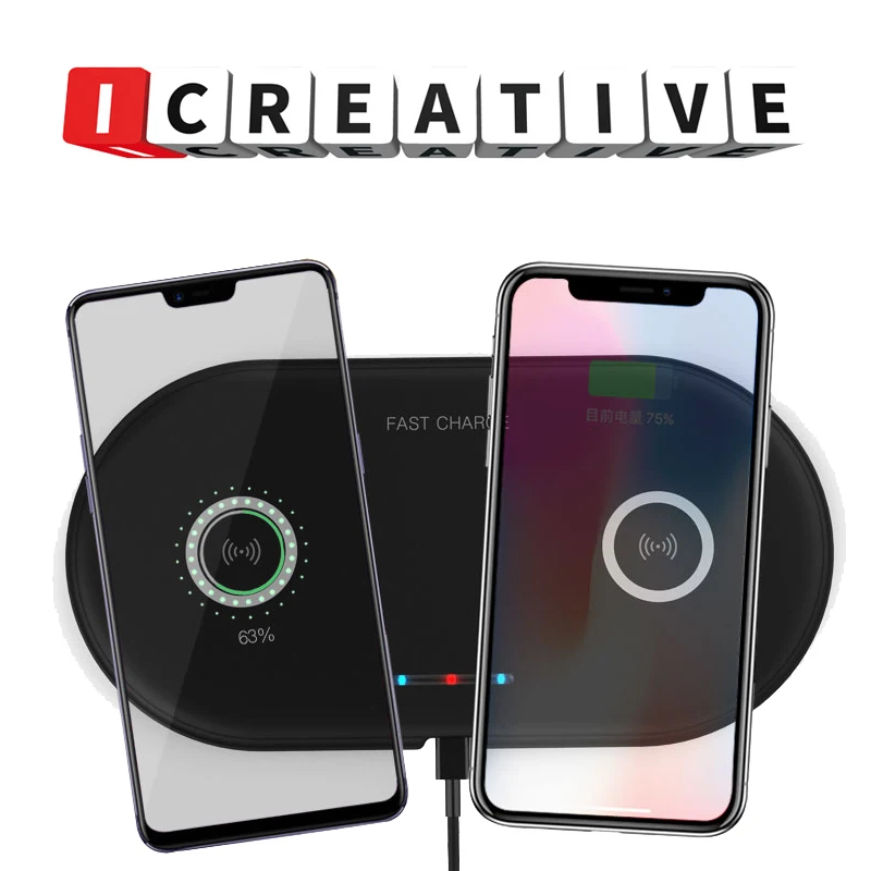 

ICREATIVE 2 in 1 Dual Seat Qi Wireless Fast Charging Pad for iPhone Samsung Couple Charge at the Same Time Together