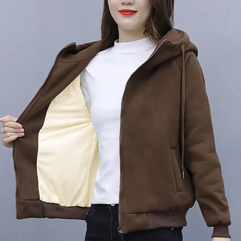 

Plus Size Plus Velvet Thick Warm Sweatershirts Women Winter Korean Loose Wild Zipper Cardigan Hoodies Jacket 2021 Femme Tops W6