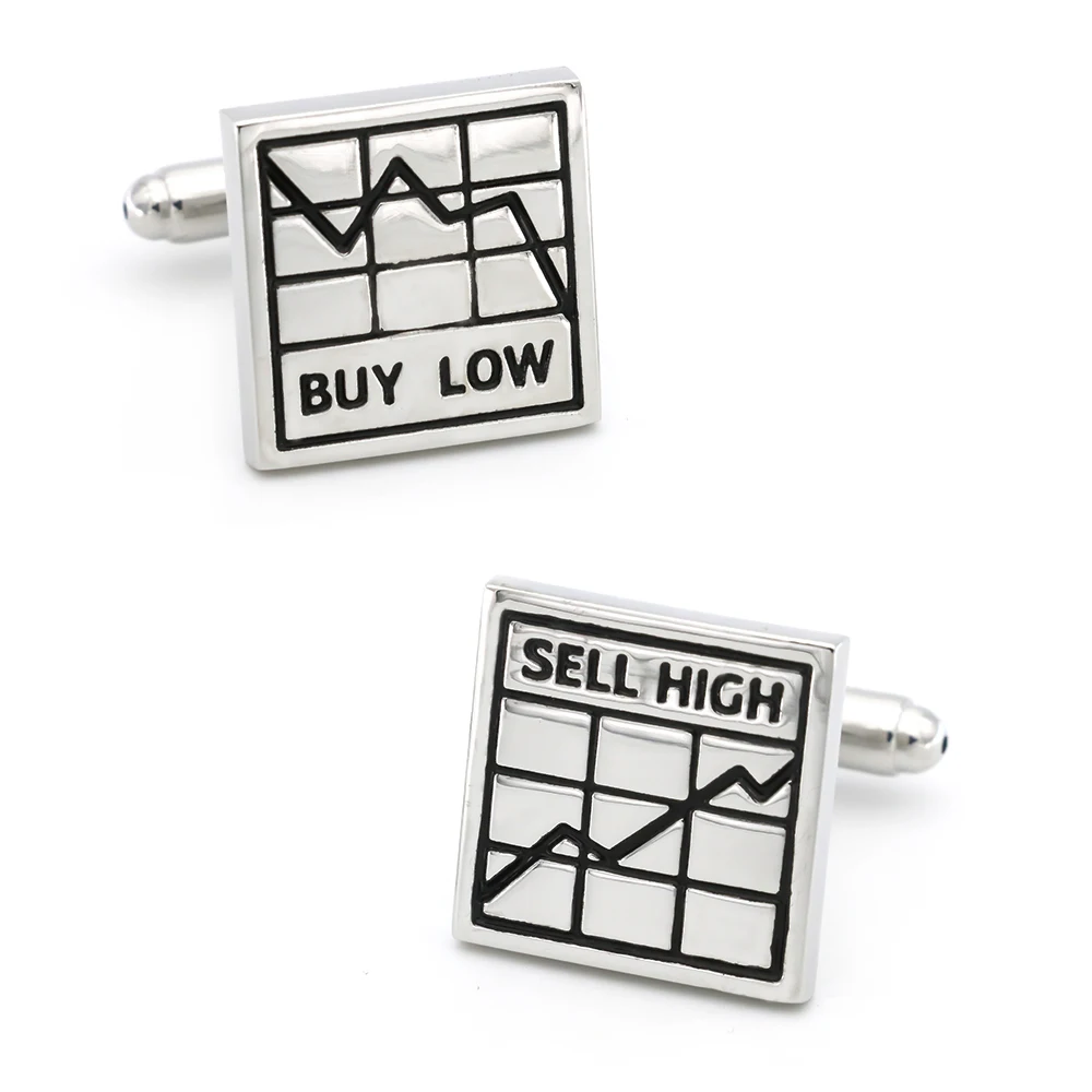 

Stock Market Design Buy Low & Sell High Cufflinks For Men Quality Copper Material Silver Color Cuff Links Wholesale&retail