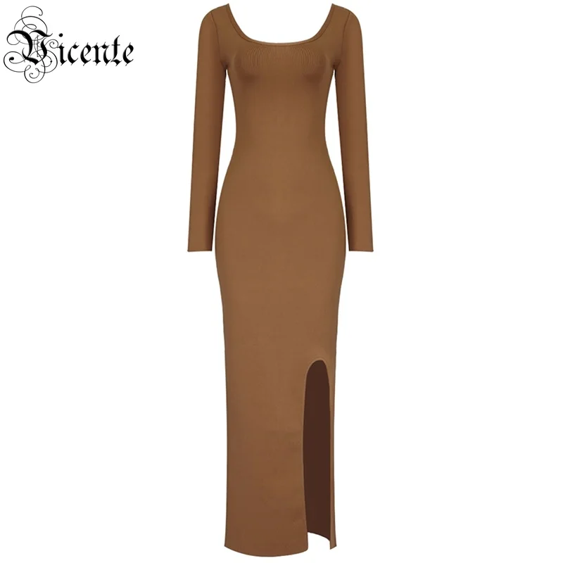 Женское длинное платье с разрезом VC повседневное Бандажное длинным рукавом и