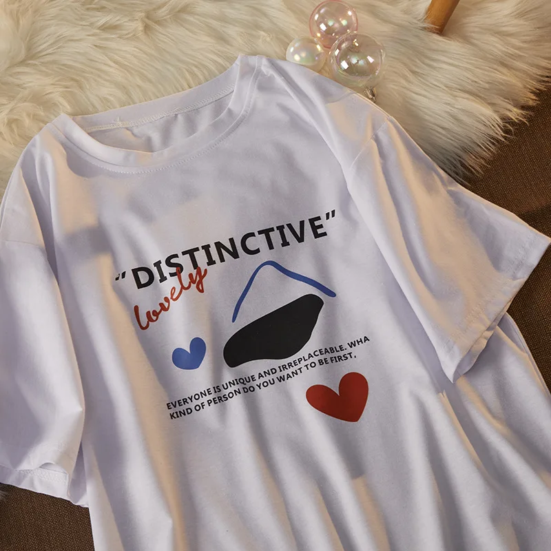 

Women's Oversized Short Sleeve Goth T-Shirts Urban Basic Haut Female Kawaii Girl Anime Urbano Love Letters Y2k Vogue Cute Tshirt
