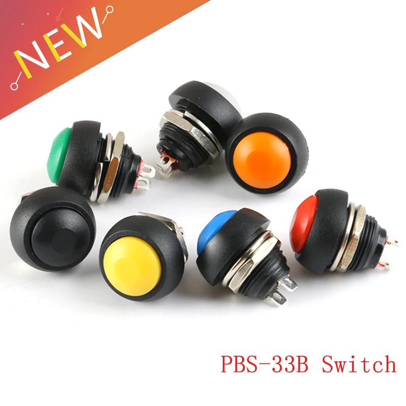 2Pin PBS 33B переключатель 12 мм 3A 125 в водонепроницаемый pbs33b кнопка с самовозвратом