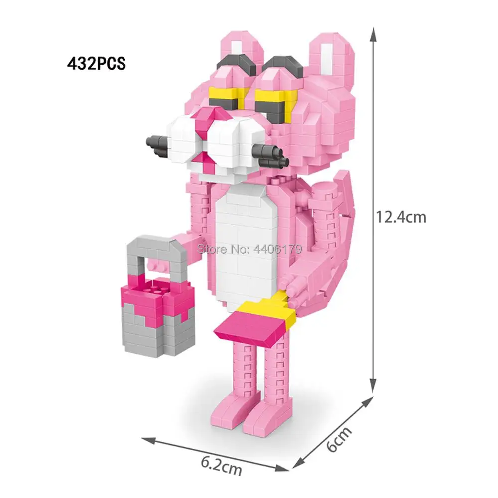 

hot Lepining creators classic Funny Cartoon image figures Panther Pink mini micro diamond building blocks model bricks toys gift