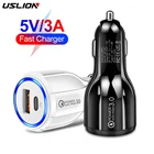 Автомобильное зарядное устройство USLION для iphone 13 12 11 3A Быстрая зарядка QC3.0 зарядное устройство для Xiaomi PD Type C USB