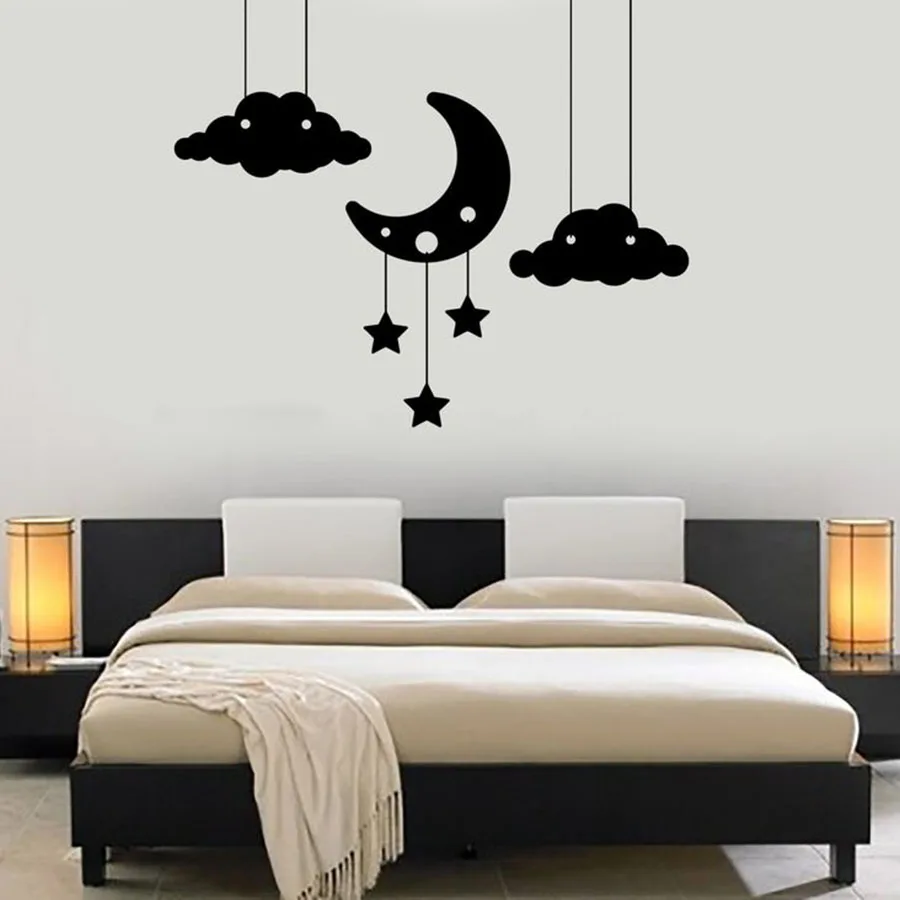 Виниловая наклейка на стену облака звезды луна спальня романтический декор для