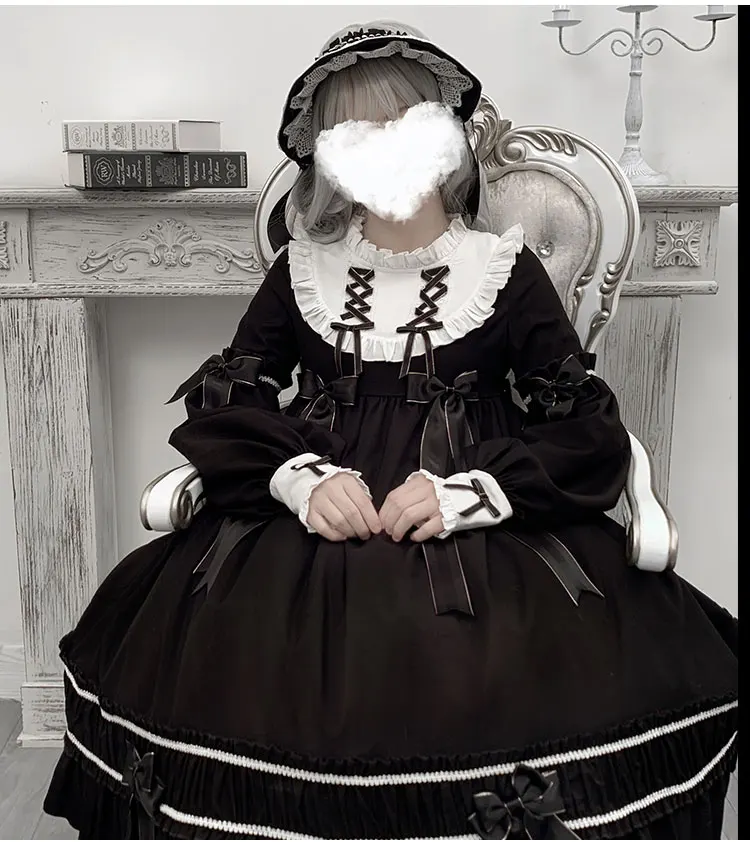 Черное платье Лолиты для девочек-подростков готическое винтажное Кукольное с
