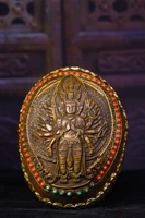 7 tibet buddhism bronze skeleton head filigree mosaic gem dzi bead 1000 arm guanyin bodhisattva statue gabala bowl