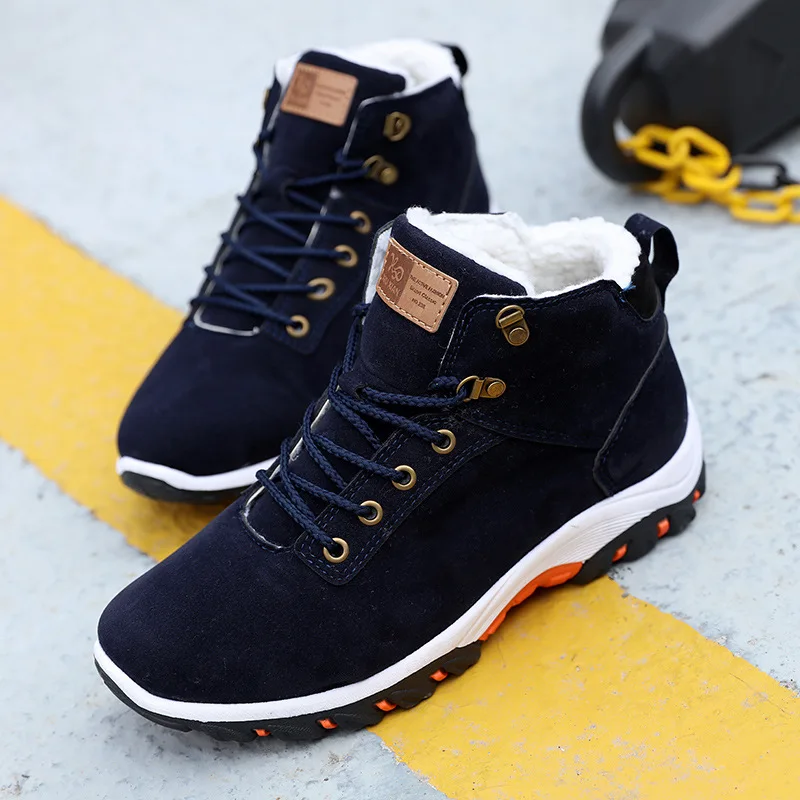 

Men's Boots Warm Lace-up Shoes Casual High-top Sneakers Leather Flat Cotton Non-slip Waterproof and Velvet High-top Snow Boots