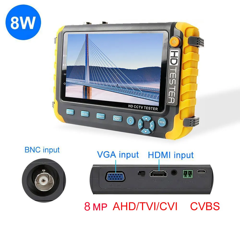 8W AHD CCTV тестер камеры 5 дюймов 8MP портативный CCTV Мини монитор камеры тестер AHD CVBS тестер kamery HDMI VGA R485 видео тестер - Цвет: 8W