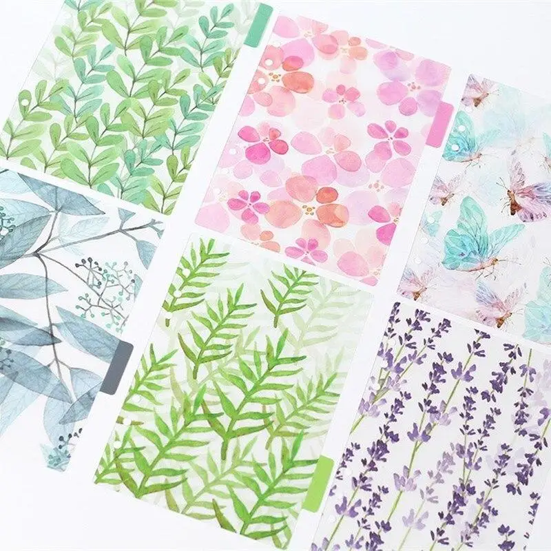 

6 Pcs/set A5/A6 6 Holes Notebook Page Binder PP Loose-leaf Cover Index Divider Separator Notebook Accessory Stationery