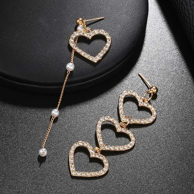 Длинные серьги с жемчугом в Корейском стиле асимметричные подвески форме сердца