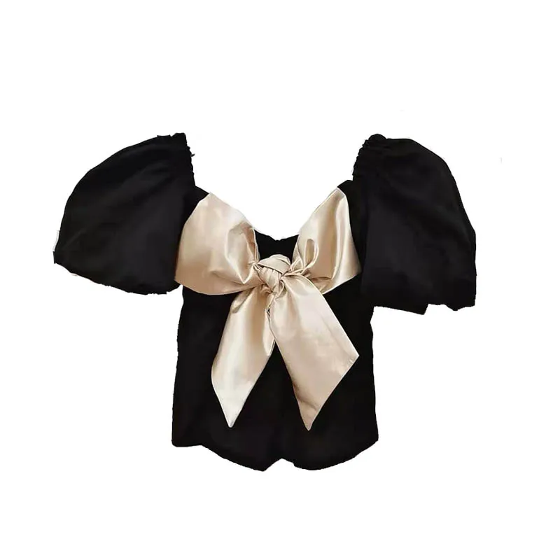 

Summer Satin Slim-fit Bowknot Fashion Ladies Tops Shirts 2021New Women's Short Sleeve All-match Fashion Tops T-shirts bra XL