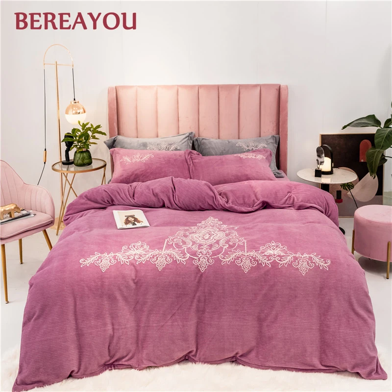 Роскошные комплекты постельного белья розовый коралловый флис зимний
