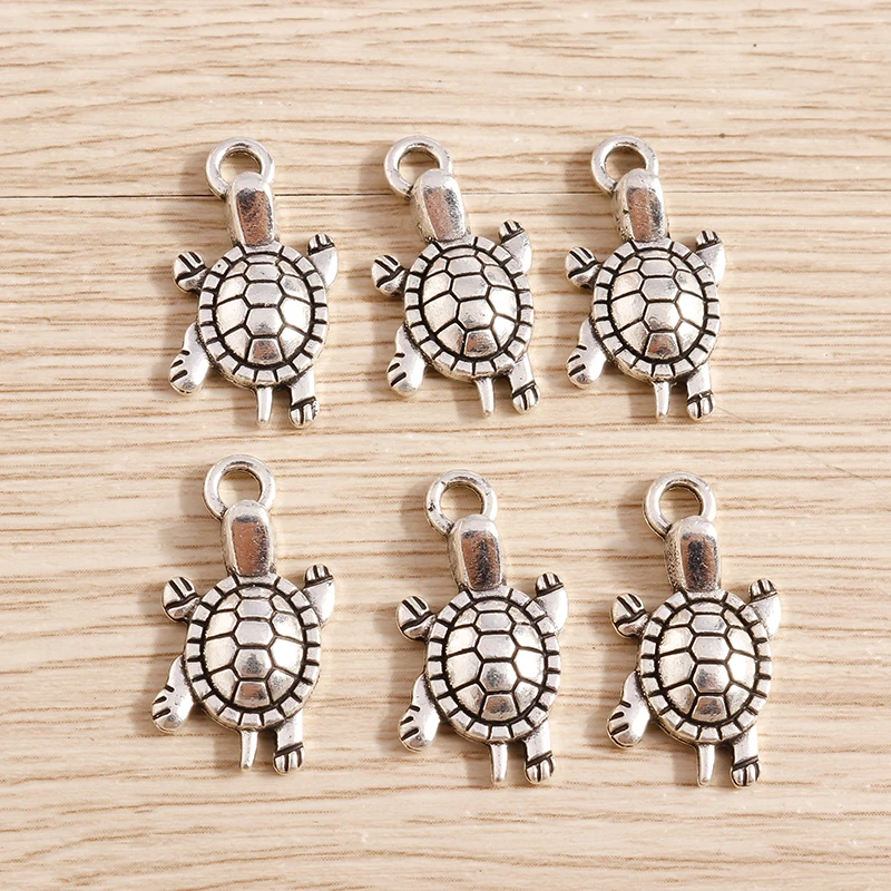 

10pcs 12*22mm Retro Silver Color Turtle Charms for Jewelry Making Cute Animal Drop Earrings Pendants Necklaces DIY Crafts Gift