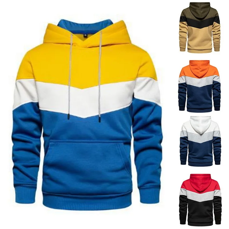 

Men's Patchwork Hooded Sweatshirt Hoodies Clothing Casual Loose Fleece Warm Streetwear Male Fashion Autumn Winter Outwear Suit