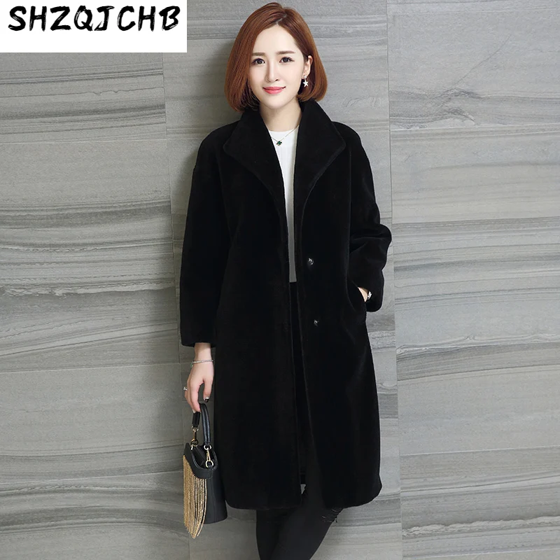 

Шерстяное пальто SHZQ, Осень-зима 2021, женская одежда из овечьей шерсти, средней длины, приталенное, в Корейском стиле