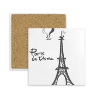 line drawing tower paris square coaster cup mug holder absorbent stone for drinks 2pcs gift