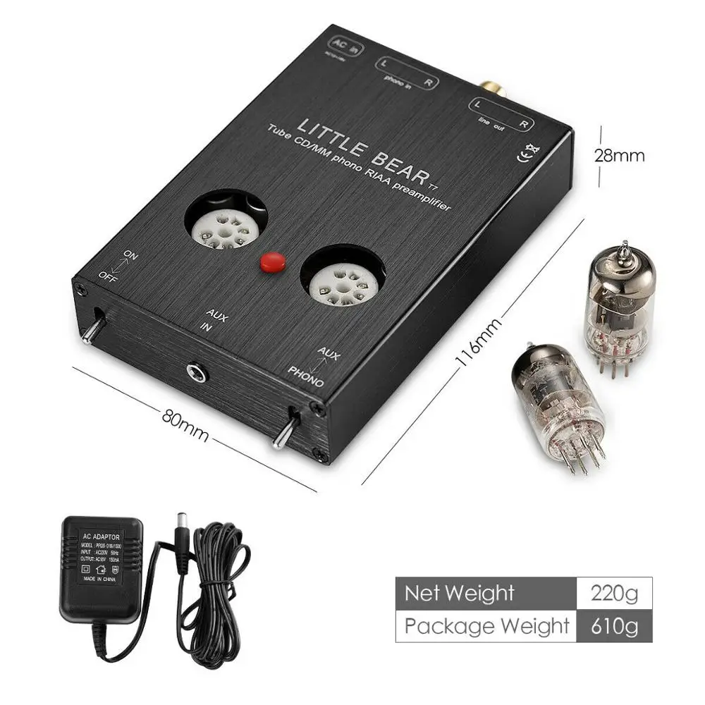 Douk аудио маленький медведь T7 HiFi 6J1 вакуумный Ламповый фонокорректор AUX& MM RIAA проигрыватель фонограф стерео ламповый предусилитель
