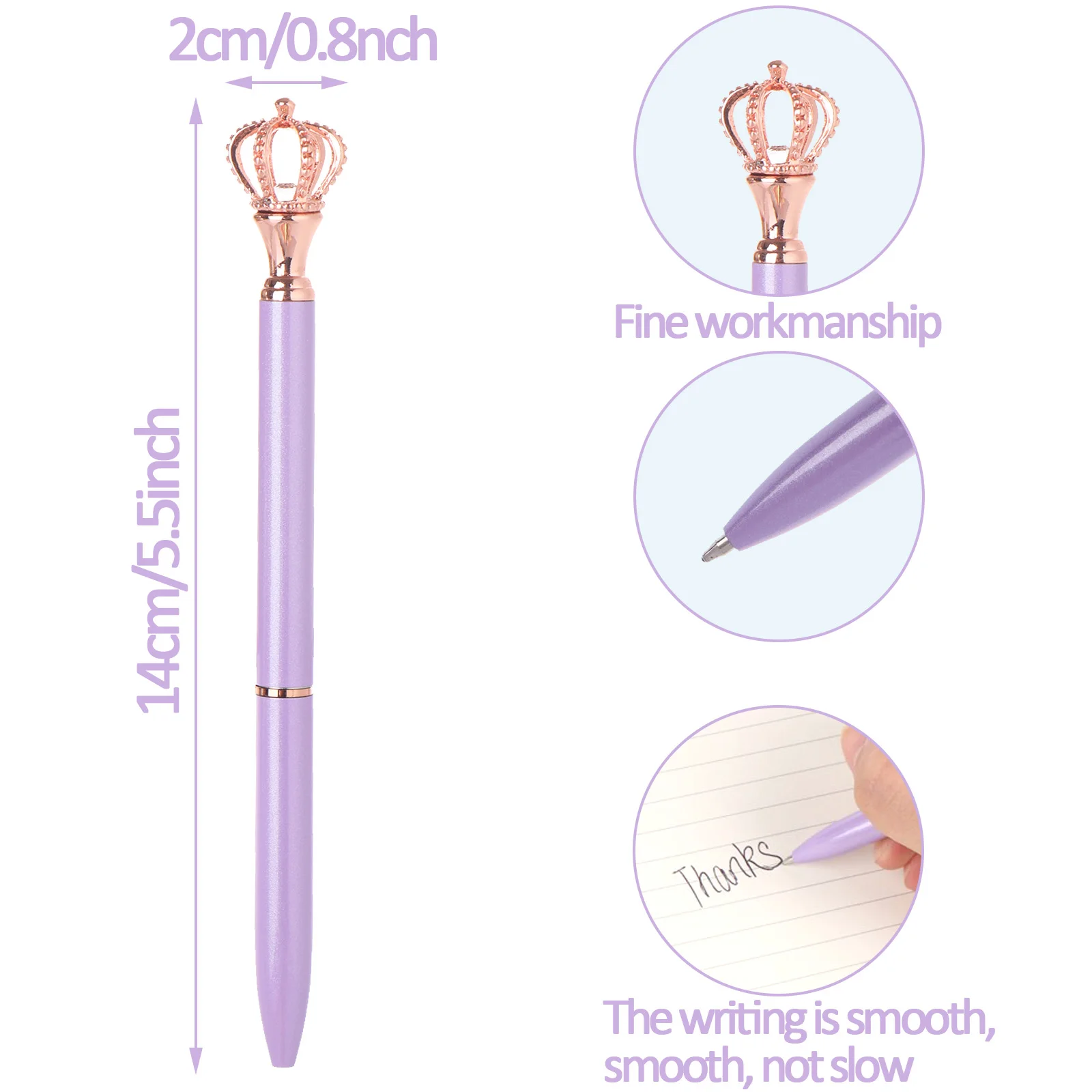 

10pcs/lot High Quality Luxury Girl Lady Gift Slim Crown Top Metal Pen Promotional Gifts Customized Logo