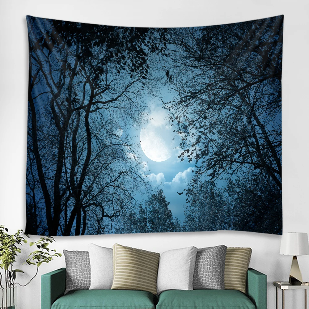 Настенный гобелен с рисунком ночного неба леса Хэллоуина ужасов | Дом и сад