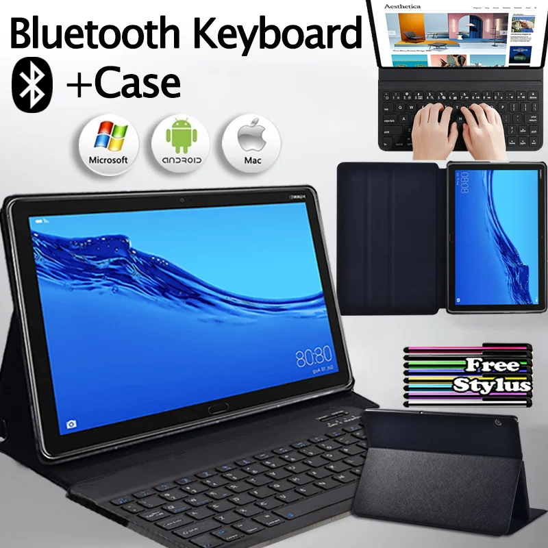 

Чехол для планшета Huawei MediaPad M5 Lite 10,1 дюйма/M5 10,8 дюйма, чехол из искусственной кожи, откидной Чехол + Портативная Bluetooth клавиатура + ручка