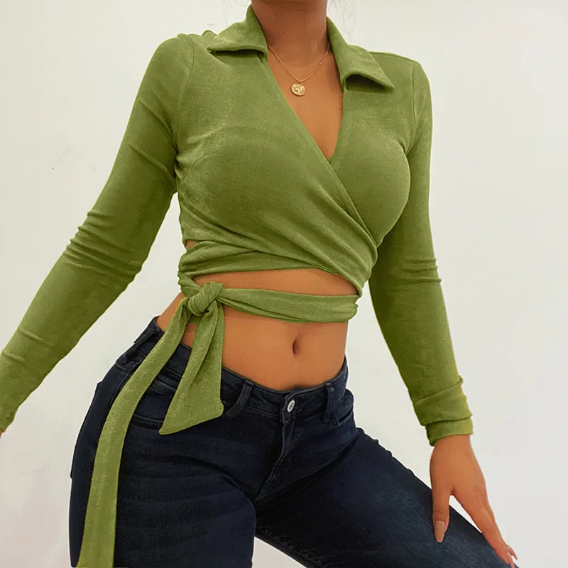 

Women's Top Sexy Slim Slim Band Bowknot Lapel Knitted Elegant Top Fashion Pure Color Spring/Summer All-match Aesthetic Tshirt