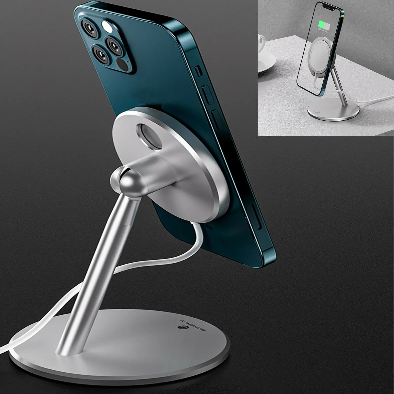 

ILEPO Magnetic Wireless Charger Stand For iPhone 12 Pro Max Charger Adjustable Desktop Stand Phone Holder Aluminum Alloy