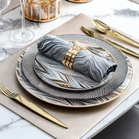luxury gold line ceramic dinner plate geometric dinnerware set for wedding banquet round dishes and plates kitchen supplies