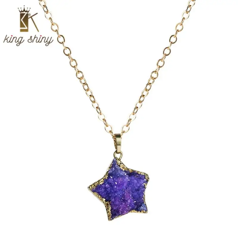 

Sweet Imitation Natural Stone Star Shape Pendant Necklace for Girl Romantic Colorful Clavicle Necklace Christmas Gift for Woman