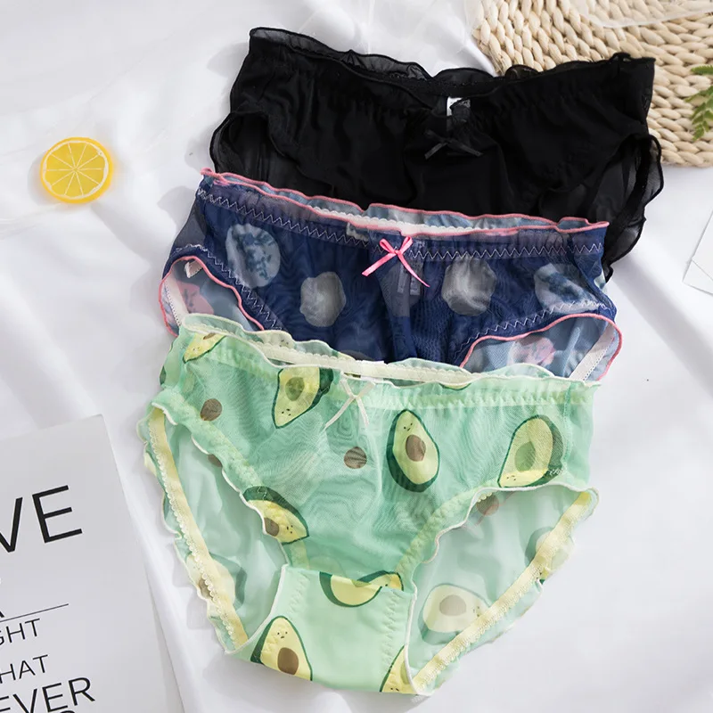 Женские трусики с принтом клубники авокадо Сетчатое дышащее нижнее белье для