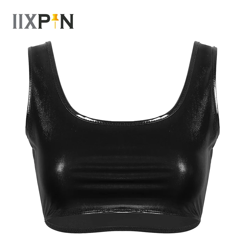 Женский сексуальный блестящий металлический укороченный топ с лифом спортивный