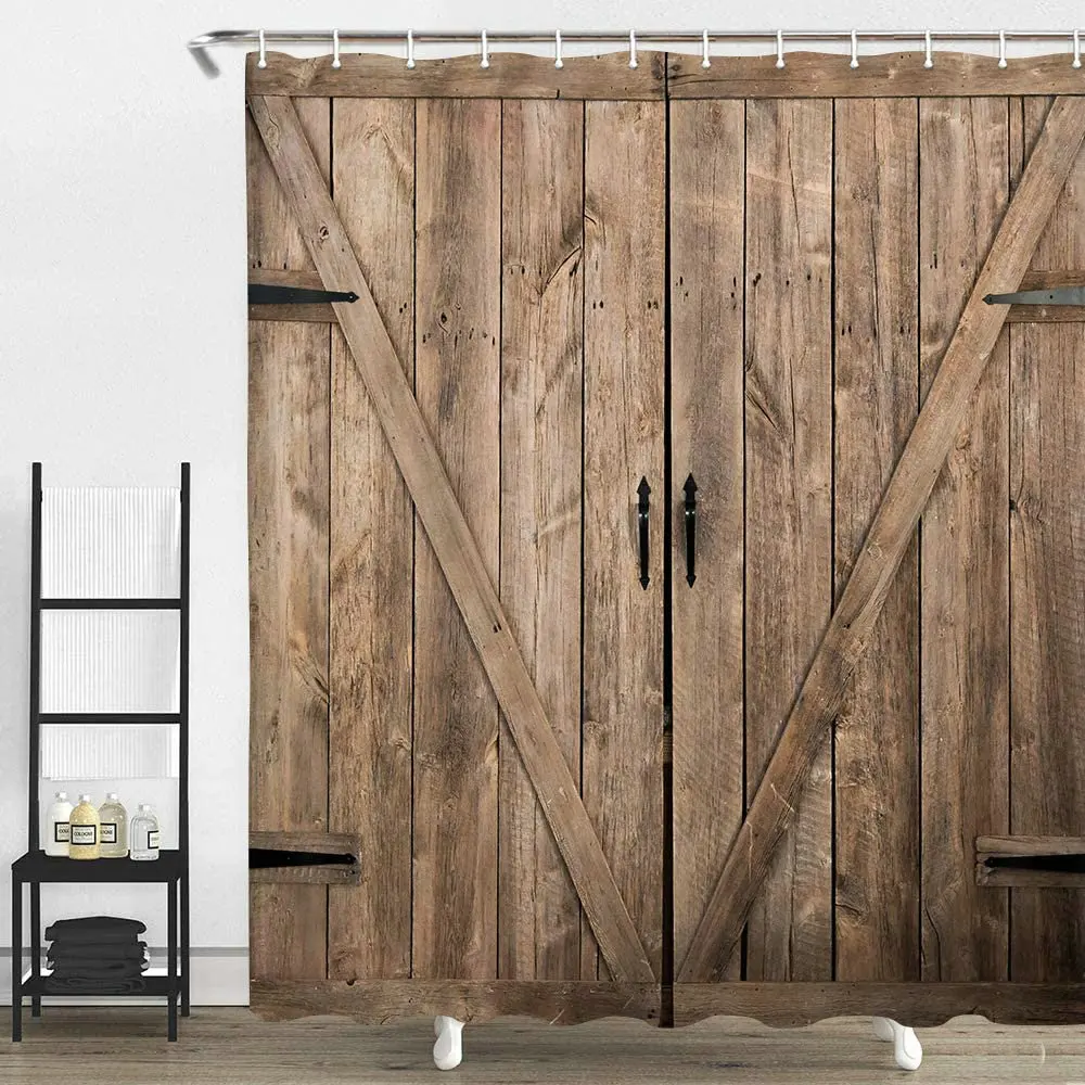 Занавеска для душа винтажная Водонепроницаемая штора из полиэстера с крючками
