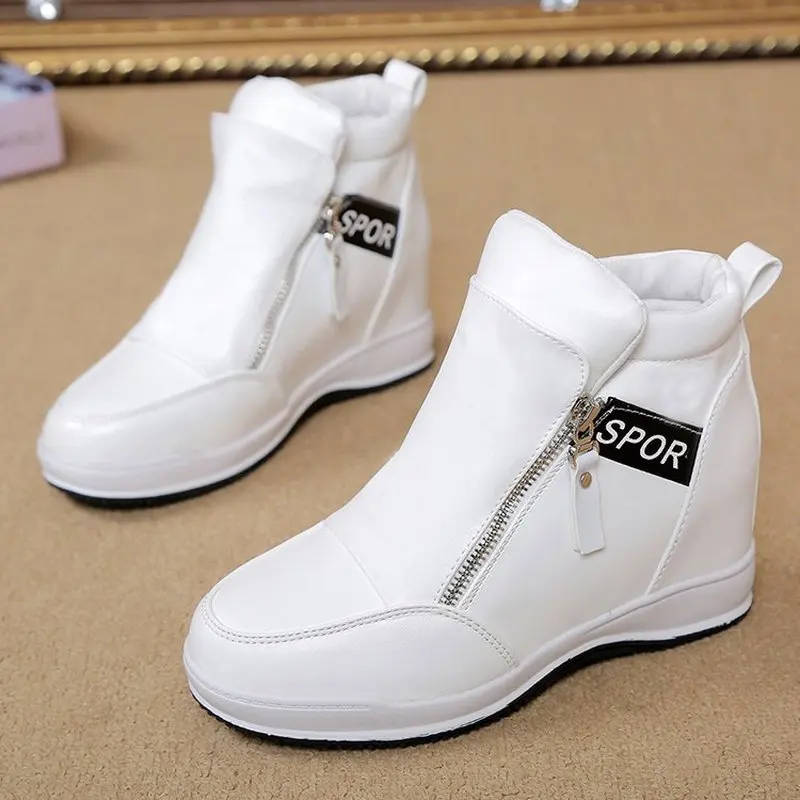 

New high-top shoes women's platform with thick soles, inner heightening casual round toe side zipper women's shoes, sports shoes