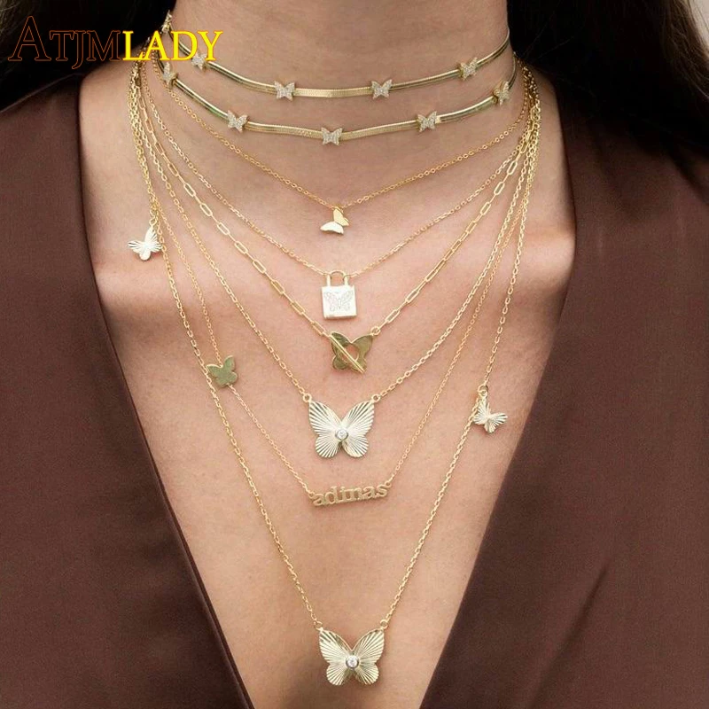 

Классическое простое украшение золотого цвета с микро-закрепкой из фианита, Очаровательная бабочка, цепочка в елочку, змея, чокер, ожерелье ...