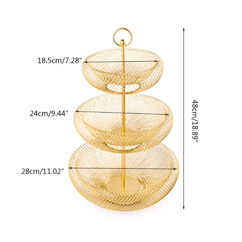 

N7MD 3 Tier Fruit Basket Bowl Vegetables Organizer Kitchen Detachable Metal Storage
