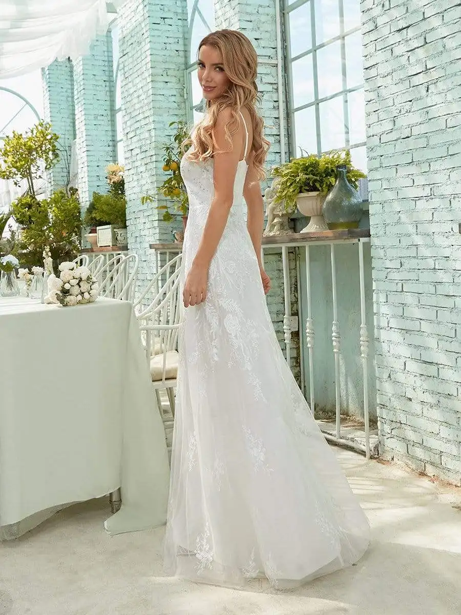 

BAZIIINGAAA Simple White Wedding Dress Chiffon Lace Dresses Boho A-Line V-Neck Long Sleeve Robe Brides Gown