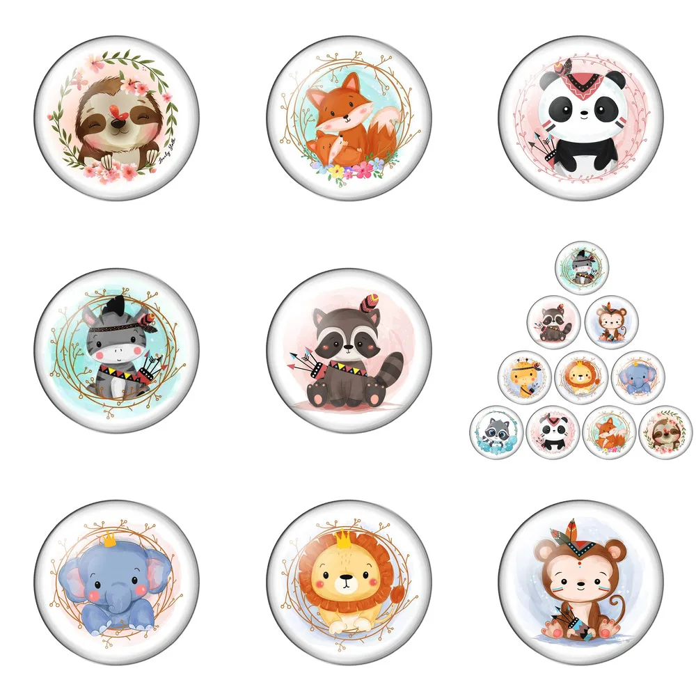 

New Animals Lion Monkey Elephant Fox.cute Lovely 12mm/20mm/25mm/30mm Photo Glass Cabochon Demo Flat Back Making Findings