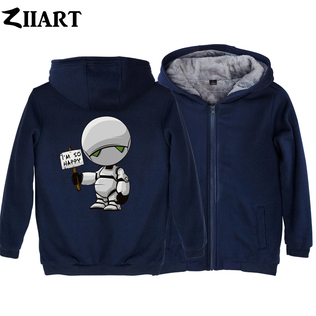 Man Boy Parkas Full Zip Coat Movie Funny Cartoon Marvin I'm So Happy Plus Velvet Autumn Winter Couple Clothes ZIIART