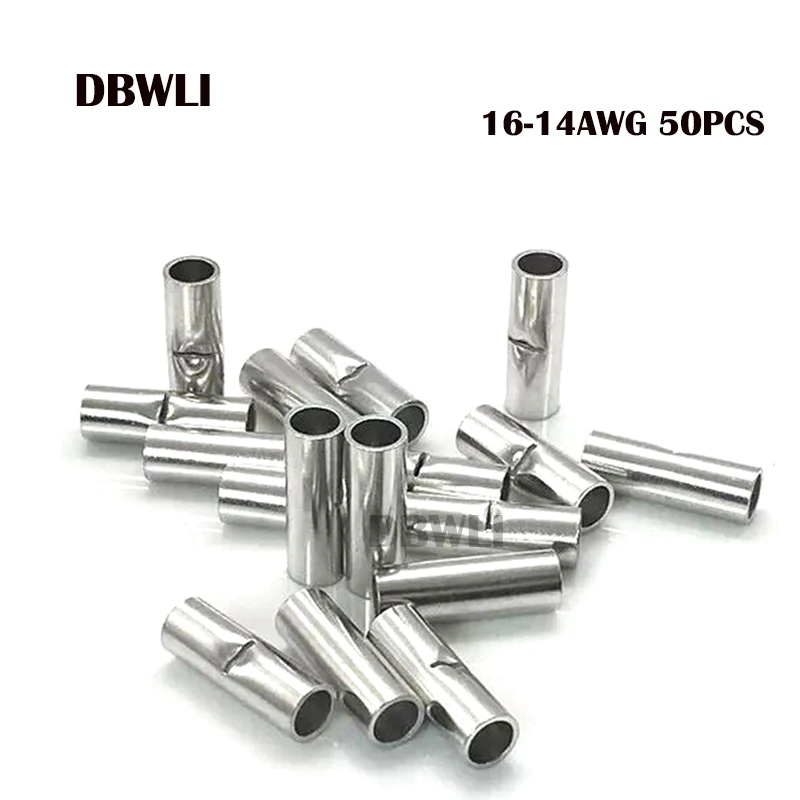 50pcs 16-14AWG 100/50 шт./лот прикладочная проволока соединитель AWG 22-10 Медь Луженая сращивания обжимной терминал рукав голый зажимы-клеммы Комплект разъемов - Цвет: 50pcs 16-14AWG