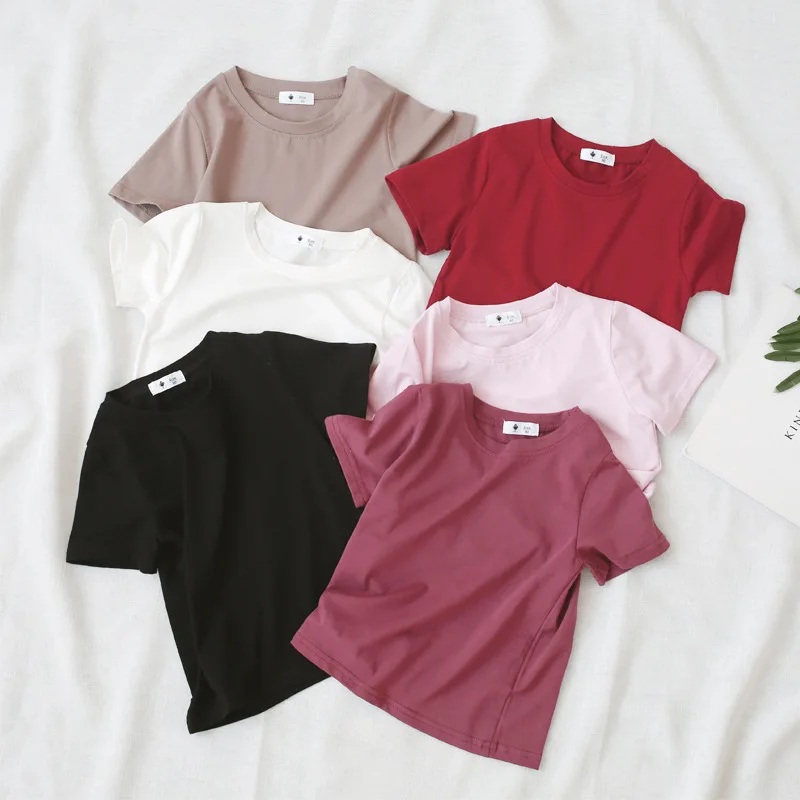 

2020 new summer Kids T-shirt Baby Girls Boys Candy Color Loose T shirt Girl Knitted Cotton T Shirt Basic Toddler Tops Tee 1-10 Y