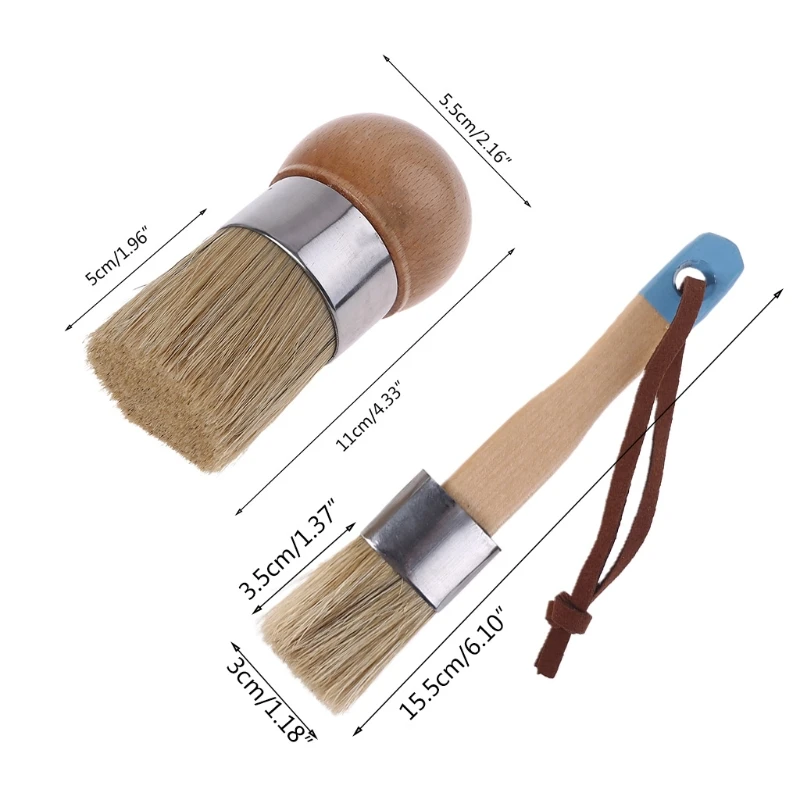 

2 Pcs Round and Flat Chalk Paint Wax Brush Ergonomic Wood Handle Natural Bristle Brushes Furniture Painting Waxing Tool