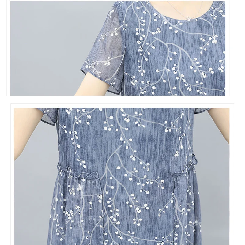 

New 2021 Summer Women's Dress Plus Size Print Chiffon Short Sleeve Casual Elegant Office Ladies Fashion A-line Dresses