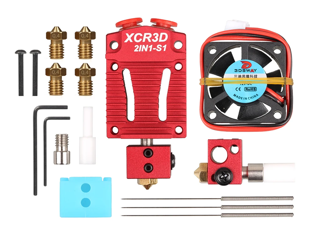 3DSWAY 3D-принтеры Запчасти XCR3D 2IN1-S1 Hotend 2 в 1 из коммутатор Цвет экструдер Bowden J-head 12 V/24 V 1,75 мм нити Вентилятор охлаждения
